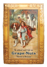 GRAPE-NUTS SELF-FRAMED TIN LITHOGRAPH W/ LITTLE GIRL GRAPHIC