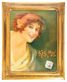 SELFFRAMED "KISS-ME" TIN ADVERTISING SIGN