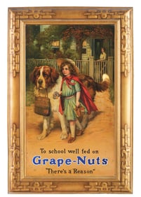 SELF FRAMED GRAPE NUTS TIN ADVERTISING SIGN