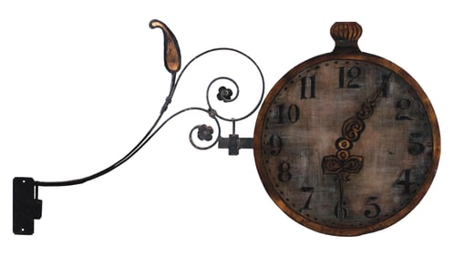 PAINTED METAL TRADE SIGN W/ POCKET WATCH GRAPHIC