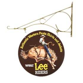WEAR LEE RIDERS PAINTED METAL SIGN W/ BUCKING BRONCO GRAPHIC..