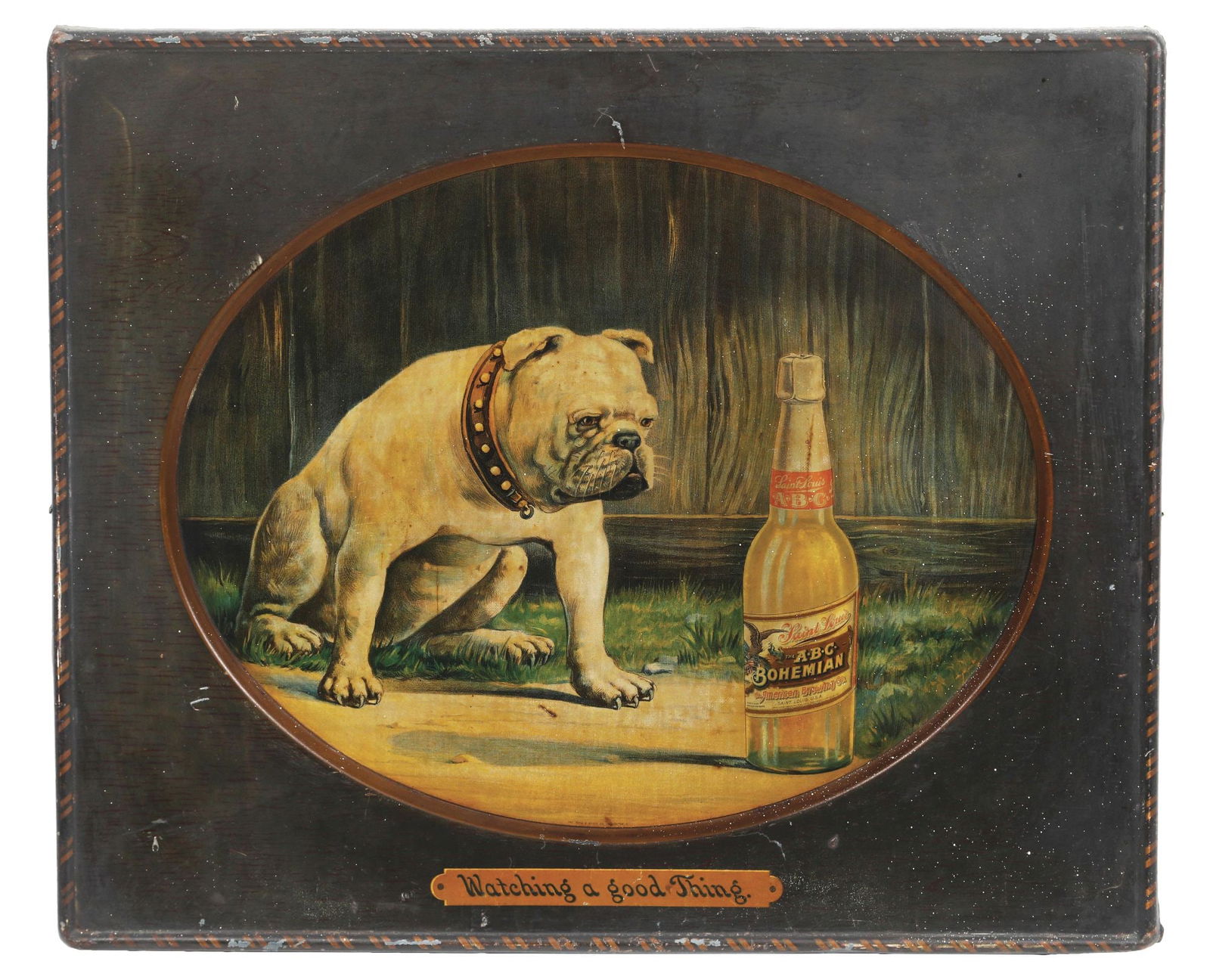 THE A.B.C. BOHEMAIN SELF-FRAMED TIN LITHOGRAPH W/ BULLDOG GRAPHIC (1 of 2)