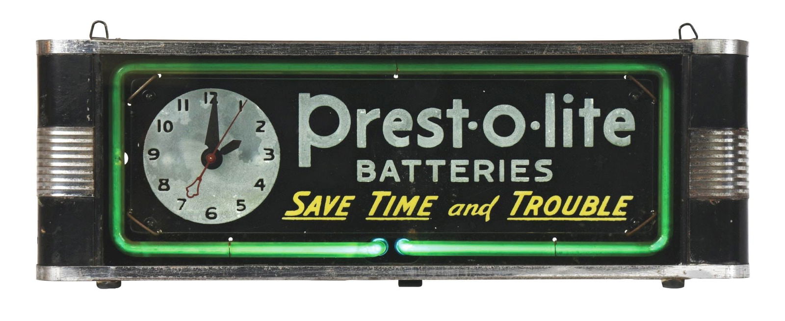 PREST-O-LITE BATTERIES NEON COUNTER TOP DISPLAY W/ CLOCK (1 of 3)