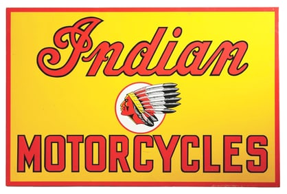 ROLLED EDGE EMBOSSED TIN INDIAN MOTORCYCLES SIGN