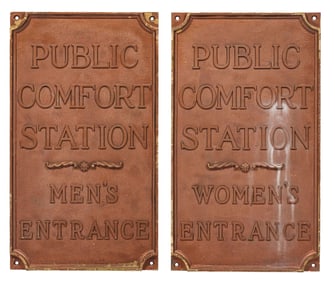 PAIR OF "PUBLIC COMFORT STATION" BRASS PLAQUES