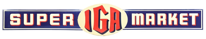 IGA GROCERY STORE 3-PIECE PORCELAIN SIGN