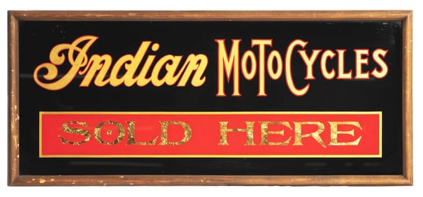 MODERN "INDIAN MOTOCYCLES SOLD HERE" REVERSE PAINTED GLASS SIGN