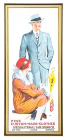 FRAMED "FINE CUSTOM-CLOTHES" ADVERTISING SIGN