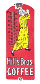 HILLS BROTHERS COFFEE PORCELAIN THERMOMETER W/ EGYPTIAN GENTLEMAN GRAPHIC