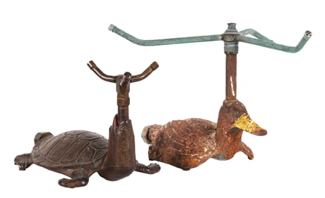LOT OF 2: CAST IRON FIGURES SPRINKLERS - TURTLE & DUCK