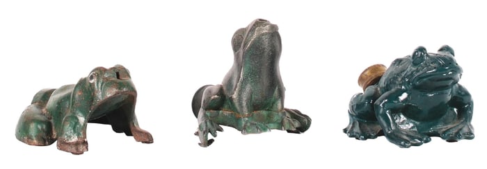 LOT OF 3: CAST IRON FIGURES FROG SPRINKLERS