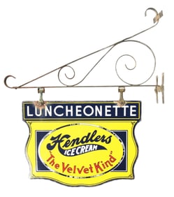 HENDLER'S ICE CREAM PORCEALIN FLANGE SIGN
