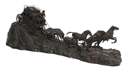 BRONZE SCULPTURE OF A RUNAWAY STAGECOACH BY C.M. RUSSELL