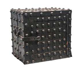 OLD CAST IRON SAFE TRAVEL TRUNK