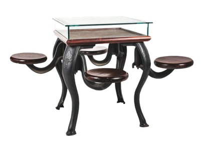 SODA FOUNTAIN ICE CREAM DISPLAY TABLE W/ SWING OUT SEATS