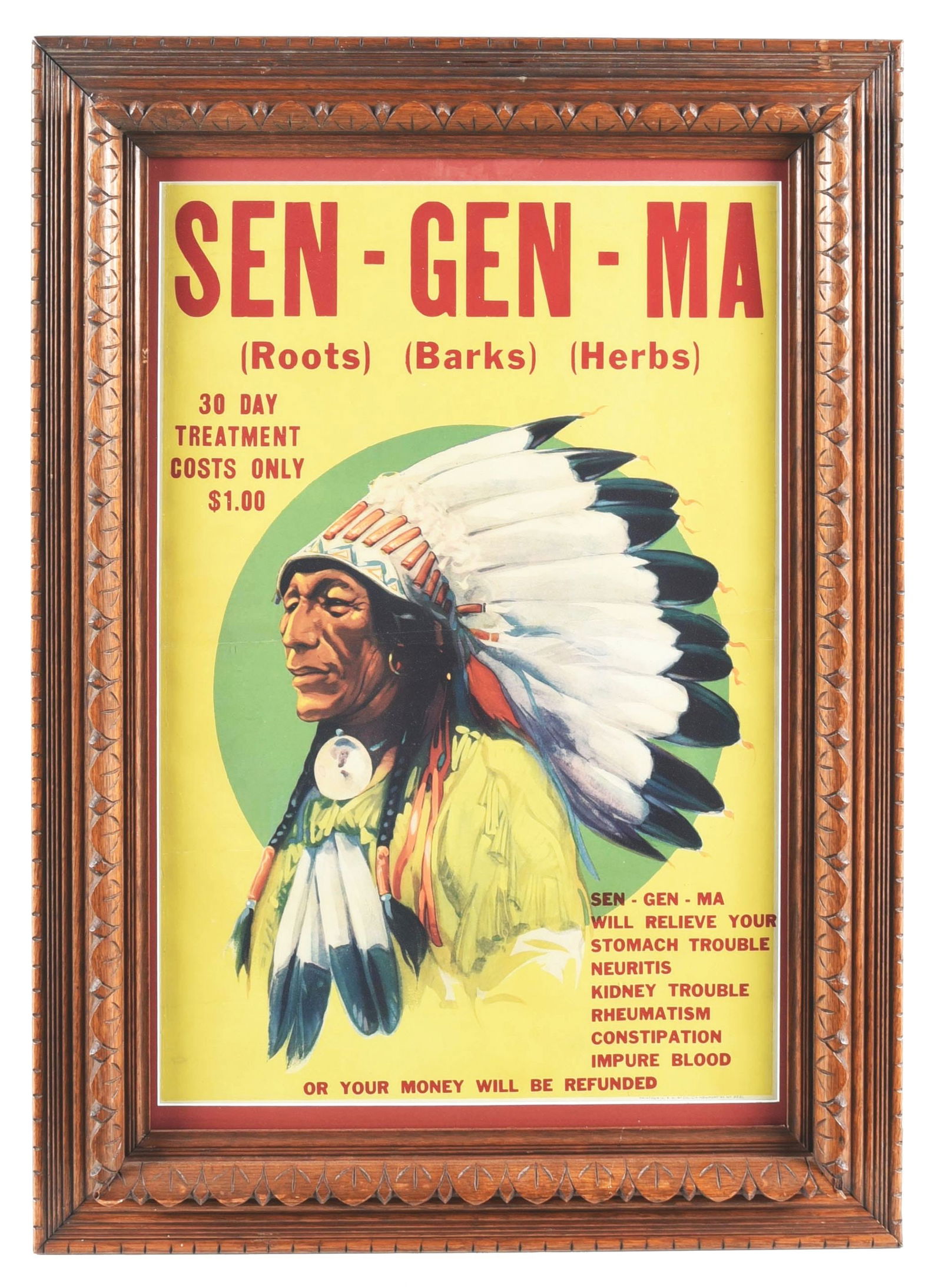 ROOTS, BARKS AND HERBS PAPER LITHOGRAPH W/ NATIVE AMERICAN GRAPHIC. (1 of 2)