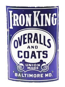IRON KING OVERALLS AND COATS PORCELAIN CORNER SIGN