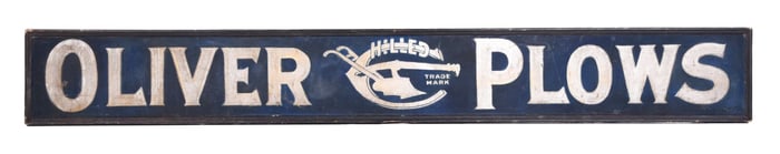 OLIVER PLOWS SMALTS PAINTED WOOD SIGN W/ CHILLED PLOW GRAPHIC