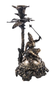 CAST BRONZE ISLAND TROPICAL-THEMED HOTEL DESK BELL W/ MATCH & CANDLE HOLDERS