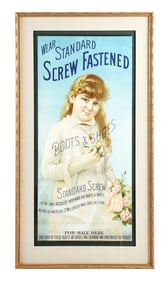 STANDARD SCREW FASTENED BOOTS & SHOES ADVERTISING SIGN W/ GIRL GRAPHIC