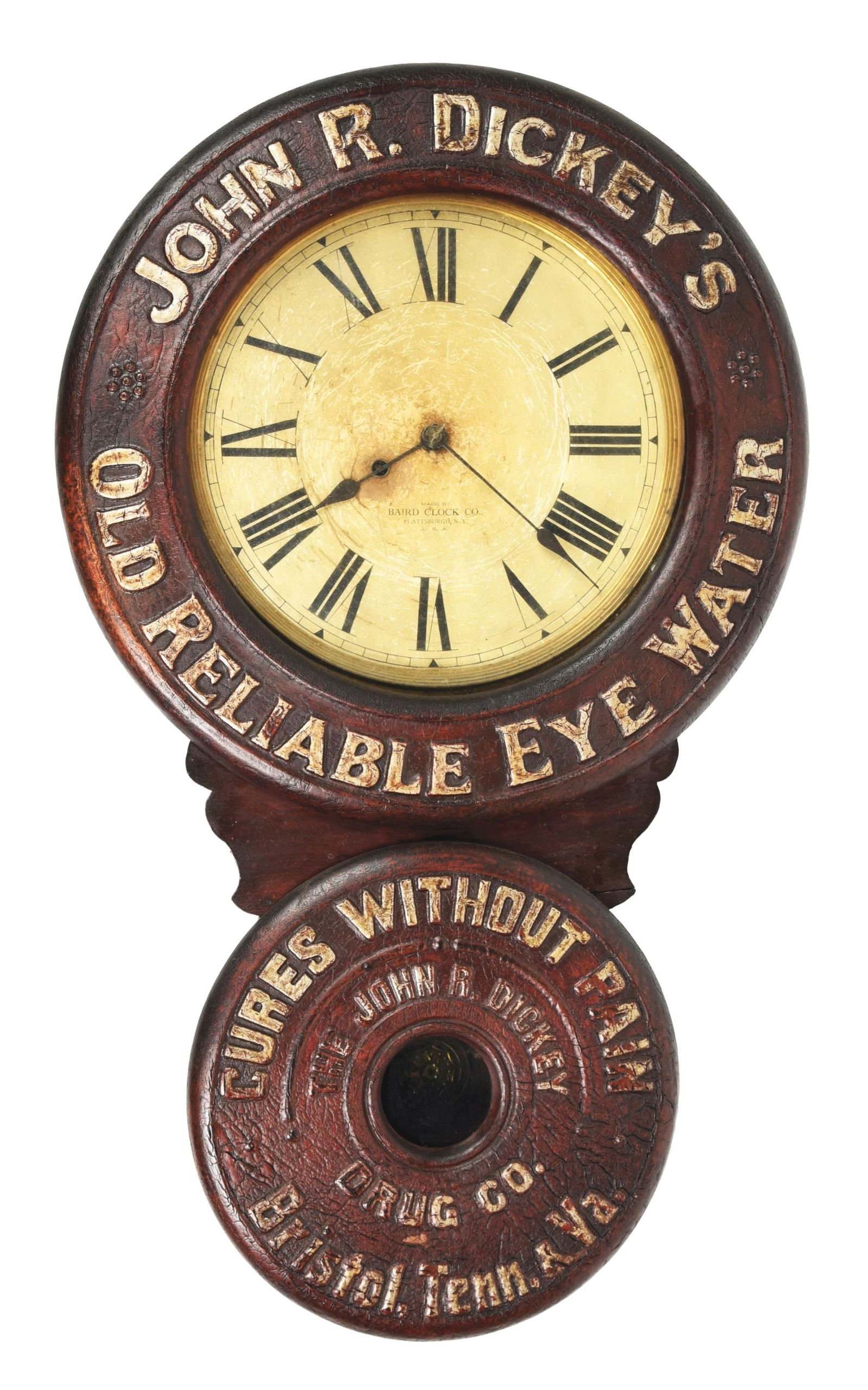 BAIRD ADVERTISING CLOCK FOR JOHN R. DICKEY'S OLD RELIABLE EYE WATER (1 of 4)