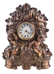 CAST IRON FIGURAL MANTEL CLOCK ADVERTISING COUNCIL TREE CIGARS
