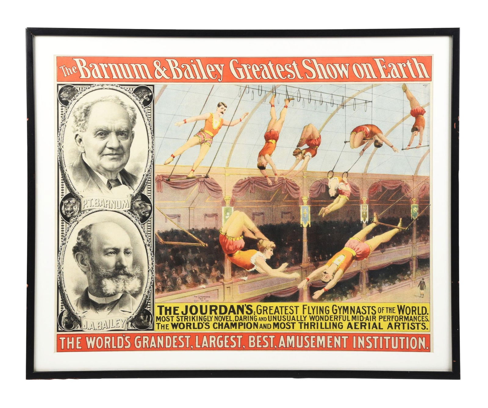 THE BARNUM & BAILEY "GREATEST SHOW ON EARTH" PAPER LITHOGRAPH CIRCUS POSTER W/ TRAPEZE GRAPHICS (1 of 4)