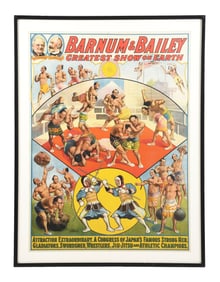 THE BARNUM & BAILEY "GREATEST SHOW ON EARTH" PAPER LITHOGRAPH CIRCUS POSTER W/ JAPANESE ATHLETES