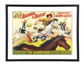 BARNUM & BAILEY "GREATEST SHOW ON EARTH" PAPER LITHOGRAPH SHOW POSTER W/ HORSE & CLOWN GRAPHIC