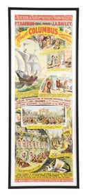 THE BARNUM & BAILEY "GREATEST SHOW ON EARTH" PAPER LITHOGRAPH CIRCUS POSTER W/ CHRISTOPHER COLUMBUS