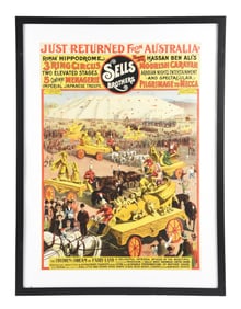 AUSTRAILIAN SELLS BROTHERS PAPER LITHOGRAPH CIRCUS POSTER W/ CHILDREN FAIRYLAND GRAPHIC.
