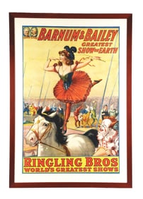 BARNUM & BAILEY "GREATEST SHOW ON EARTH" PAPER LITHOGRAPH W/ CLOWN & HORSE GRAPHIC