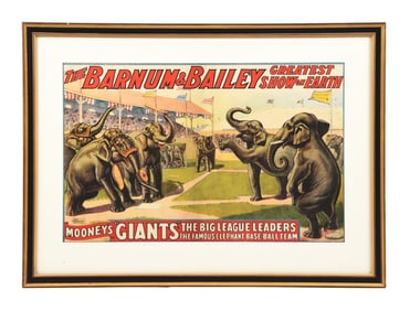 BARNUM & BAILEY "GREATEST SHOW ON EARTH" PAPER LITHOGRAPH CIRCUS POSTER W/ ELEPHANT GRAPHIC