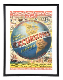 THE BARNUM & BAILEY "GREATEST SHOW ON EARTH" PAPER LITHOGRAPH CIRCUS POSTER W/ GLOBE GRAPHIC