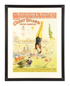 BARNUM & BAILEY "GREATEST SHOW ON EARTH" PAPER LITHOGRAPH POSTER W/ WATER CARNIVAL GRAPHIC