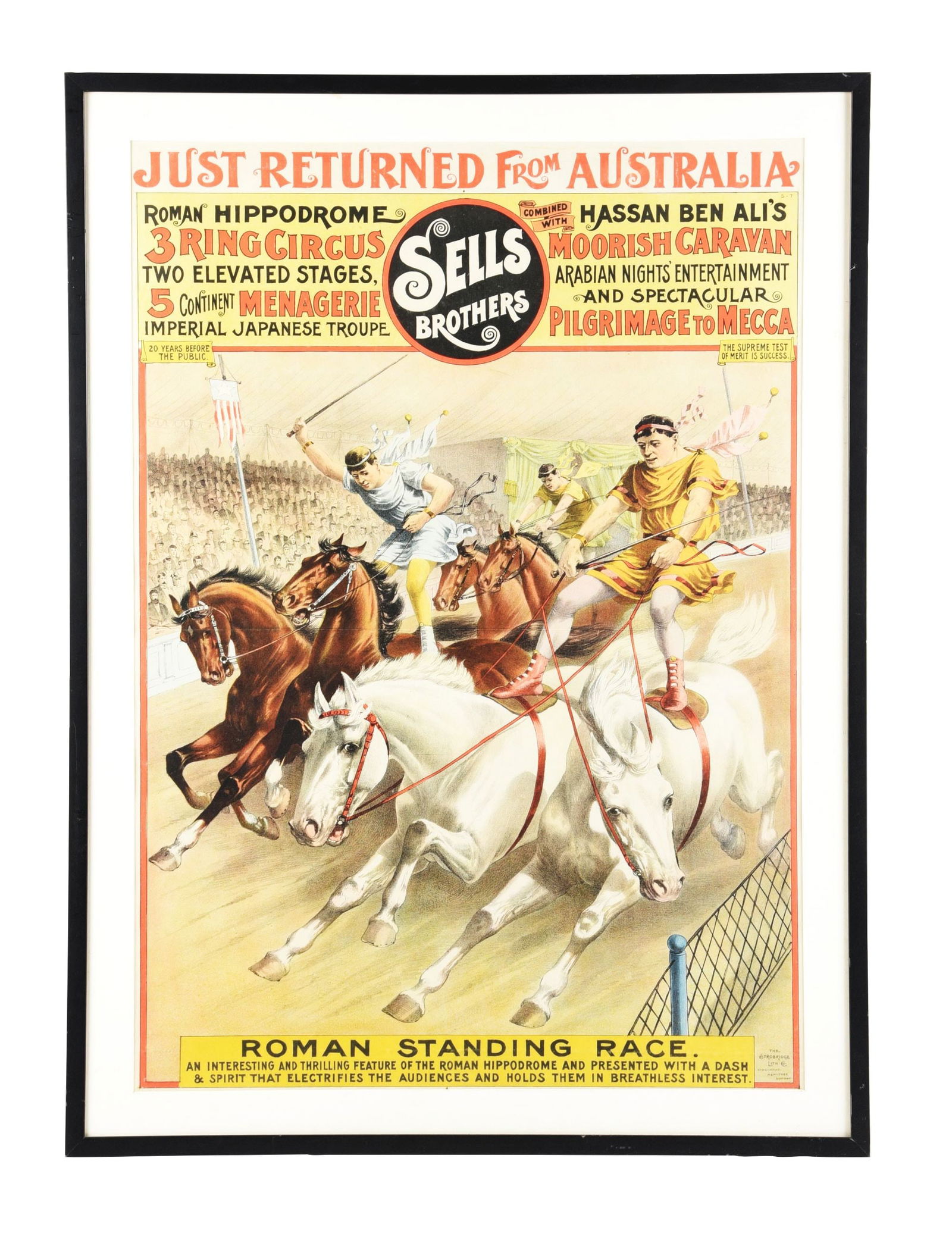 SELLS BROTHERS PAPER LITHOGRAPH CIRCUS POSTER W/ ROMAN STANDING RACE GRAPHIC (1 of 4)