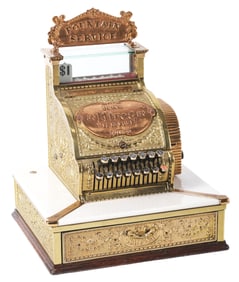 NATIONAL CASH REGISTER WITH CUSTOM "5¢ DRINK HIRES" PANEL