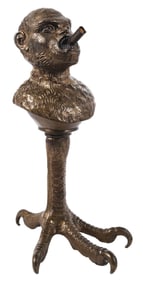 CAST BRONZE DESKTOP CIGAR LIGHTER IN THE FORM OF A MONKEY'S HEAD