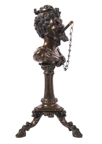 CAST BRONZE FIGURAL DESKTOP CIGAR LIGHTER IN A MALE FORM