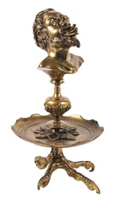 BRONZE DESKTOP CIGAR LIGHTER & ASHTRAY IN THE FORM OF A MAN'S HEAD