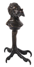 BRONZE FIGURAL DESKTOP CIGAR CUTTER IN THE FORM OF A MAN'S HEAD