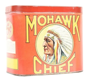 MOHAWK CHIEF TIN CIGAR CANISTER.
