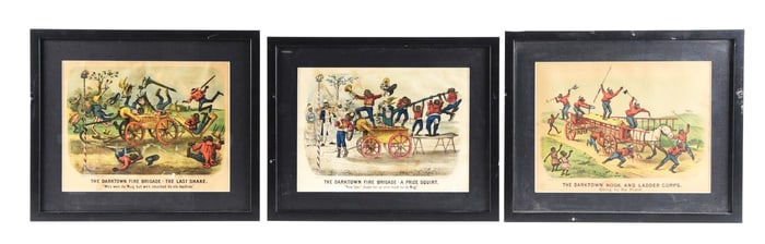 COLLECTION OF 3 DARKTOWN FIRE BRIGADE PAPER LITHOGRAPHS W/ BLACK AMERICANA GRAPHICS