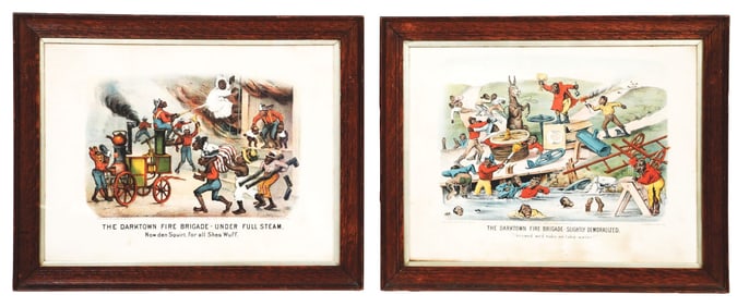COLLECTION OF 2 THE DARKTOWN FIRE BRIGADE PAPER LITHOGRAPH W/ BLACK AMERICANA GRAPHIC