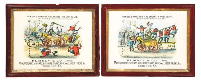 COLLECTION OF 2 RUMSY & CO FRAMED PAPER LITHOGRAPHS W/ BLACK AMERICANA GRAPHICS.