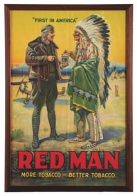 FRAMED RED MAN TOBACCO "FIRST IN AMERICA" ADVERTISING