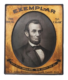 EXEMPLAR "THE IDEAL 5¢ CIGAR" SELF-FRAMED TIN LITHOGRAPH W/ ABRAHAM LINCOLN GTAPHIC