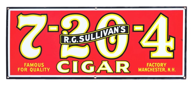 SINGLE-SIDED PORCELAIN 7-20-4 CIGAR ADVERTISING SIGN