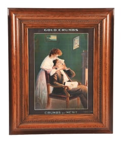 GOLD CRUMBS EMBOSSED TIN ADVERTISING SIGN