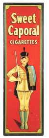 SWEET CAPORAL CIGARETTES TIN LITHOGRAPH W/ FEMALE SOLDIER GRAPHIC.